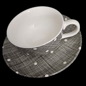 Royal China USA “Ciro” Black & White Polka Dot Teacup & Saucer Set Vintage